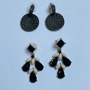 Studded Dangle Chandelier Earrings Black Modernist Boho Grunge Party 2 Pairs